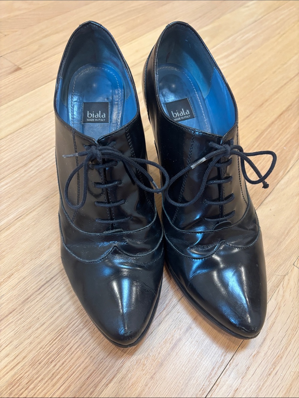 Biala Black Leather Lace-Up Oxford Pump